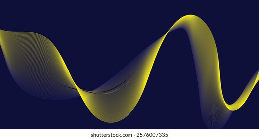 Dark abstract background with shining waves. Shiny moving lines design element. contemporary yellow

