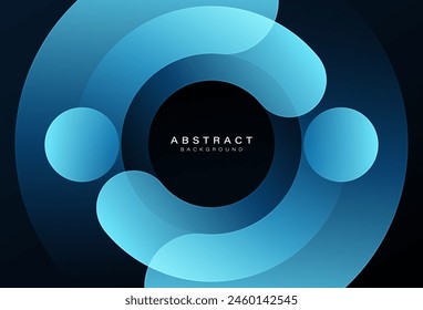 Dark abstract background with shiny circle. Glowing geometric shapes. Circular motion. Modern dynamic shape. Futuristic technology concept. Vector illustration