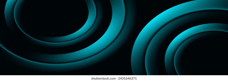 Dark abstract background with shiny geometric shape. Elegant blue gradient oval. Modern luxury graphic design element. Suit for cover, brochure, presentation, website, wallpaper. Vector illustration