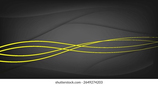 Fondo abstracto oscuro con curvas negras lisas y líneas amarillas fluidas, ideal para temas de diseño digital tecnológico, corporativo o moderno.