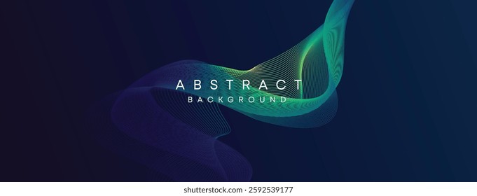 Dark Abstract Background with Smooth Green and Blue Flowing Neon Waves, Futuristic Glowing Light Motion for Modern Digital and Creative Design