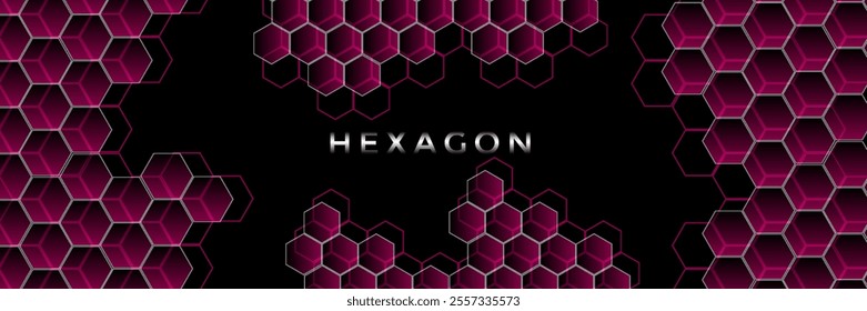 Dark abstract background with surface of hexagon. Technology banner and business template. Shape and pattern of hex.