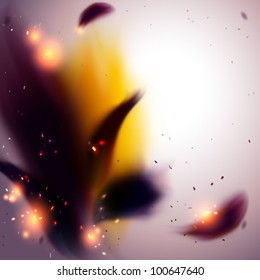 Dark abstract background with swirl, feathers, light spots and particles 2 - vector illustration for your business presentations.