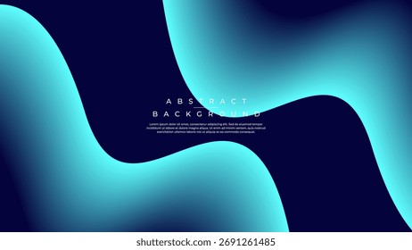 Dunkler abstrakter Hintergrund mit symmetrischen horizontalen Neon-Cyan-Flüssigkeitswellen
