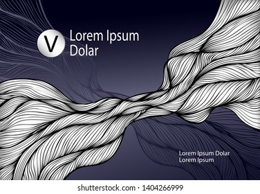 Dark Abstract Background or template flyer banner or visit card with Wave or Smoke or folds in silver black 