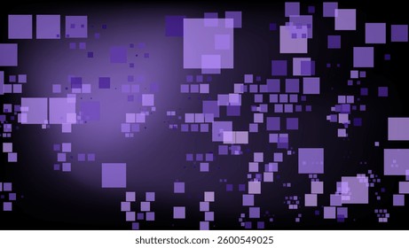 Dark abstract background with various purple squares scattered across. This digital-themed pattern conveys a sense of mystery and modern technology.