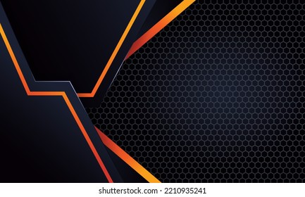 Arrière-plan abstrait sombre avec formes dégradantes de ligne jaune orang. avec un motif hexagone. - Image vectorielle.
