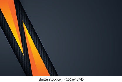 Dark abstract background with yellow shape. Black hexagon texture decoration.