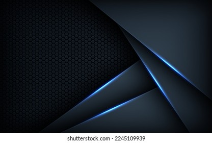 Formas de gradiente de fondo azul oscuro abstracto y azul claro. decoración de patrones de malla hexagonal azul marino.