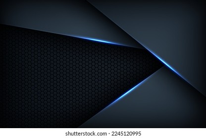Dark abstract blue light background gradient shapes. navy blue hexagon mesh pattern decoration.