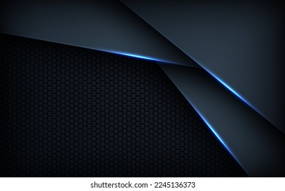 Formas de gradiente de fondo azul oscuro abstracto y azul claro. decoración de patrones de malla hexagonal azul marino.