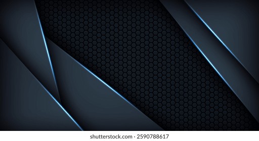 dark abstract blue light background gradient shapes. navy blue hexagon mesh pattern decoration. eps10 vector