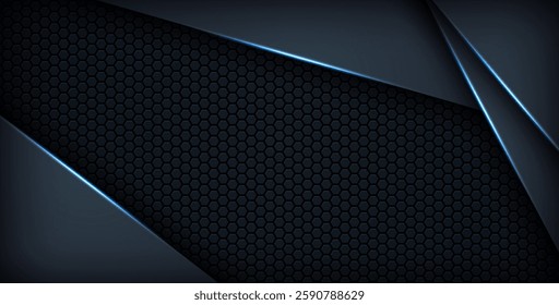 dark abstract blue light background gradient shapes. navy blue hexagon mesh pattern decoration. eps10 vector