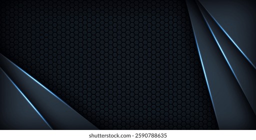 dark abstract blue light background gradient shapes. navy blue hexagon mesh pattern decoration. eps10 vector