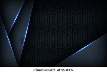 dark abstract blue light background gradient shapes. navy blue hexagon mesh pattern decoration. eps10 vector