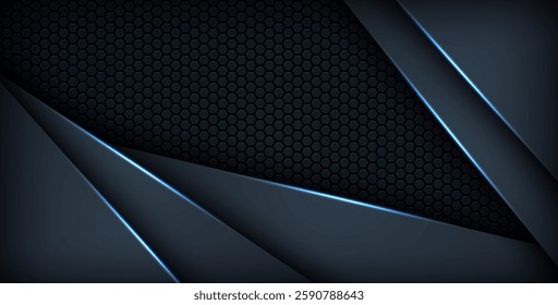 dark abstract blue light background gradient shapes. navy blue hexagon mesh pattern decoration. eps10 vector