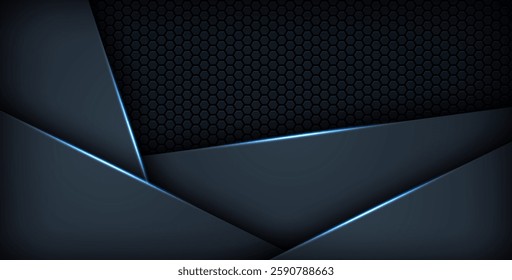 dark abstract blue light background gradient shapes. navy blue hexagon mesh pattern decoration. eps10 vector