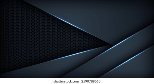 dark abstract blue light background gradient shapes. navy blue hexagon mesh pattern decoration. eps10 vector