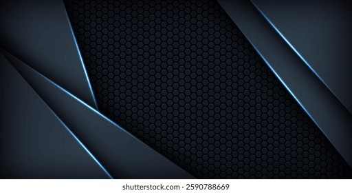 dark abstract blue light background gradient shapes. navy blue hexagon mesh pattern decoration. eps10 vector