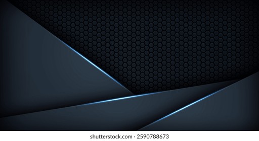 dark abstract blue light background gradient shapes. navy blue hexagon mesh pattern decoration. eps10 vector