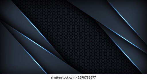 dark abstract blue light background gradient shapes. navy blue hexagon mesh pattern decoration. eps10 vector