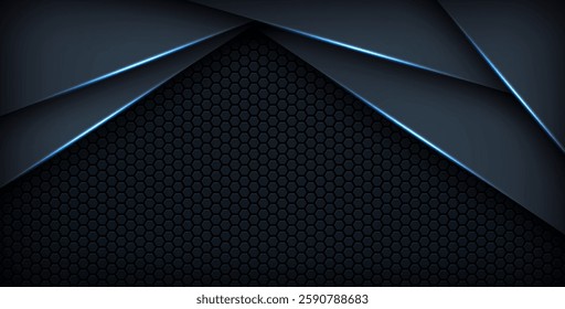 dark abstract blue light background gradient shapes. navy blue hexagon mesh pattern decoration. eps10 vector
