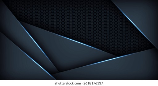dark abstract blue light background gradient shapes. navy blue hexagon mesh pattern decoration. eps10 vector