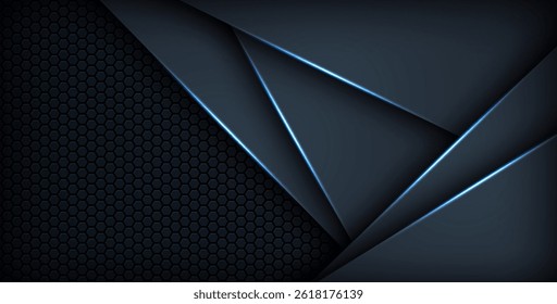 dark abstract blue light background gradient shapes. navy blue hexagon mesh pattern decoration. eps10 vector