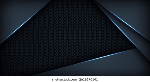 dark abstract blue light background gradient shapes. navy blue hexagon mesh pattern decoration. eps10 vector