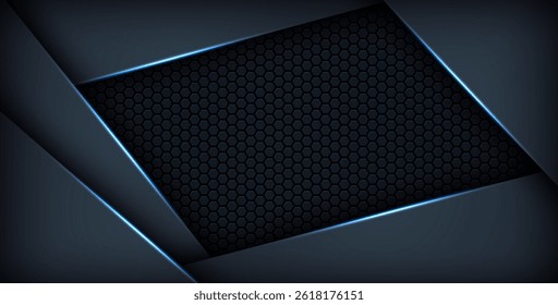 dark abstract blue light background gradient shapes. navy blue hexagon mesh pattern decoration. eps10 vector