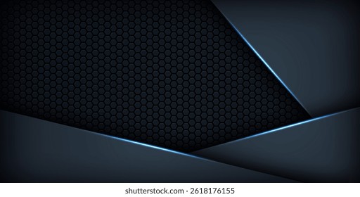 dark abstract blue light background gradient shapes. navy blue hexagon mesh pattern decoration. eps10 vector