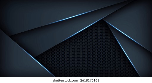 dark abstract blue light background gradient shapes. navy blue hexagon mesh pattern decoration. eps10 vector