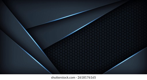 dark abstract blue light background gradient shapes. navy blue hexagon mesh pattern decoration. eps10 vector