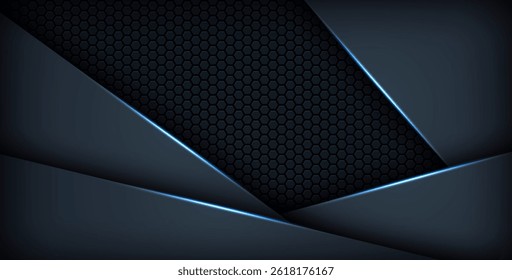 dark abstract blue light background gradient shapes. navy blue hexagon mesh pattern decoration. eps10 vector