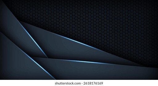 dark abstract blue light background gradient shapes. navy blue hexagon mesh pattern decoration. eps10 vector