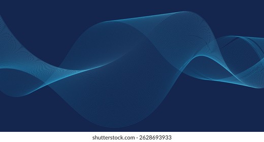 Dark Abstract Blue Wave Background with Smooth Flowing Lines
