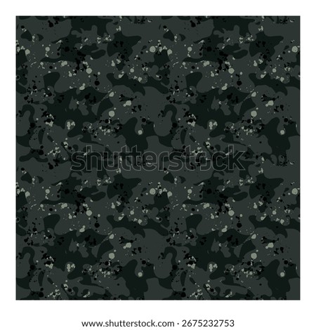Dark abstract camouflage seamless pattern with paint splatters. Modern military urban grunge vector illustration.