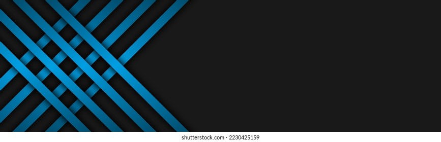 Dark abstract corporate design background with overlayed blue stripes. Technology header with free place for your text. Vector illustration banner