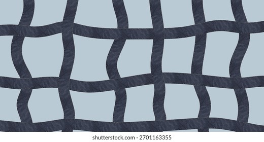 Dunkler abstrakter verzerrter Raster welliger Denim-Linie nahtloser Musterhintergrund