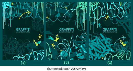 Dark Abstract Flat Urban Street Art Graffiti Style A4 Poster Vector Illustration Art Template Background Set
