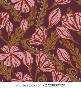 Modelo inconsútil floral abstracto oscuro con un sentimiento elegante de la vendimia. Adecuado para textiles de lujo, Fondos de pantalla y diseños artísticos de superficies.