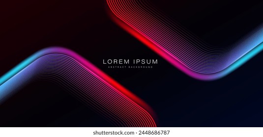 Dark abstract futuristic background. Glowing neon lines. Shiny lines pattern. Modern graphic design element. Future technology concept. Suit for website, banner, brochure, cover, poster, business