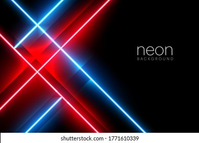 Dark abstract futuristic background. Neon lines, glow. Neon lines, shapes. Red and blue glow