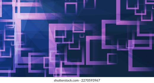 Dark Abstract Geometric Background Design, Many Random, Placed Overlapping Rectangular Lit Purple Frames Pattern, Template in Editable Vector Format