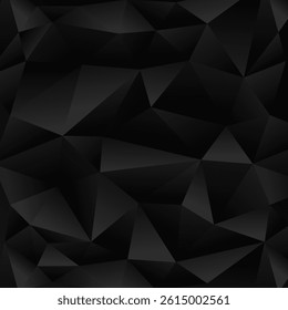 A dark, abstract geometric background featuring black and gray polygonal shapes with a low-poly design style.