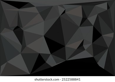 Fundo poligonal geométrico abstrato escuro com uma variedade de formas triangulares afiadas em tons de preto e cinza, criando uma textura visual moderna e edgy