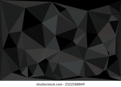 Fundo poligonal geométrico abstrato escuro com uma variedade de formas triangulares afiadas em tons de preto e cinza, criando uma textura visual moderna e edgy