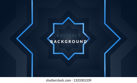 Dark abstract geometric star background with neon blue line