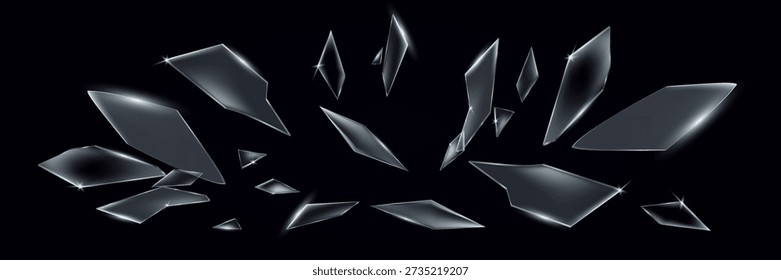 Dark Abstract Glass Shards Composition on Black Background