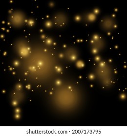 Dark Abstract Gold bokeh sparkle on black background